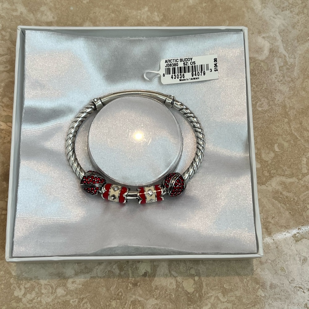 Brighton Christmas hinged magnetic bangle with beads NWT